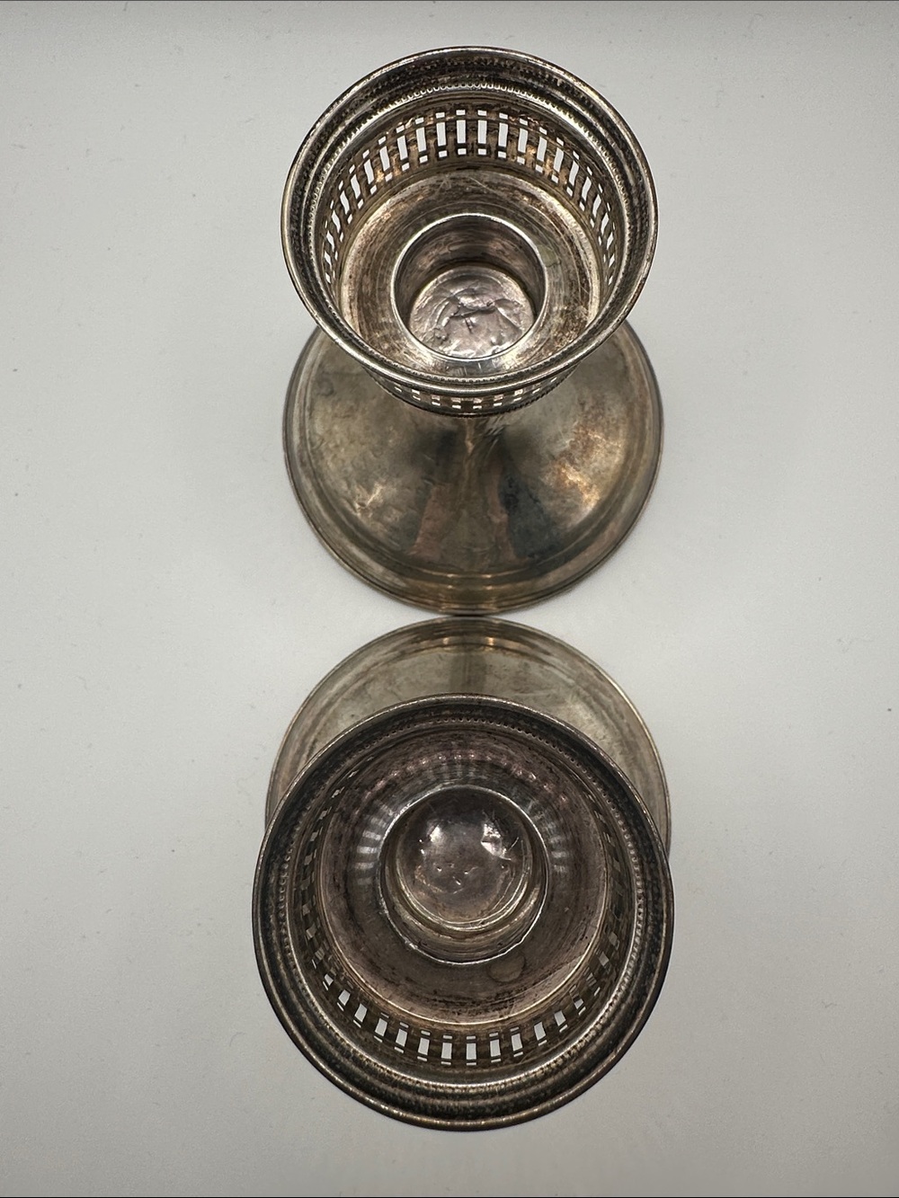 Vtg Duchin Creations Sterling Silver Weighted Candle Holders Pair Pierced Detail - Picture 3 of 7